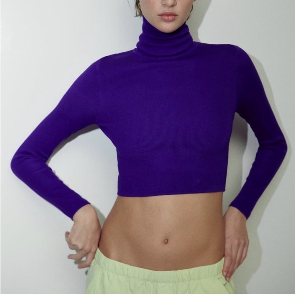 Reformation Vibrant Purple Cashmere Turtleneck Cropped Sweater Size Small